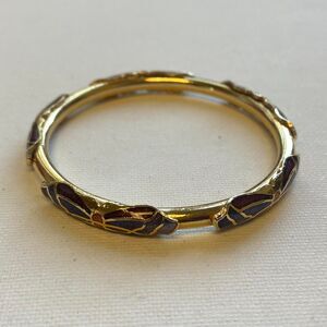 Vintage Chinese Cloisonné Enamel Butterfly Gold Bangle Bracelet